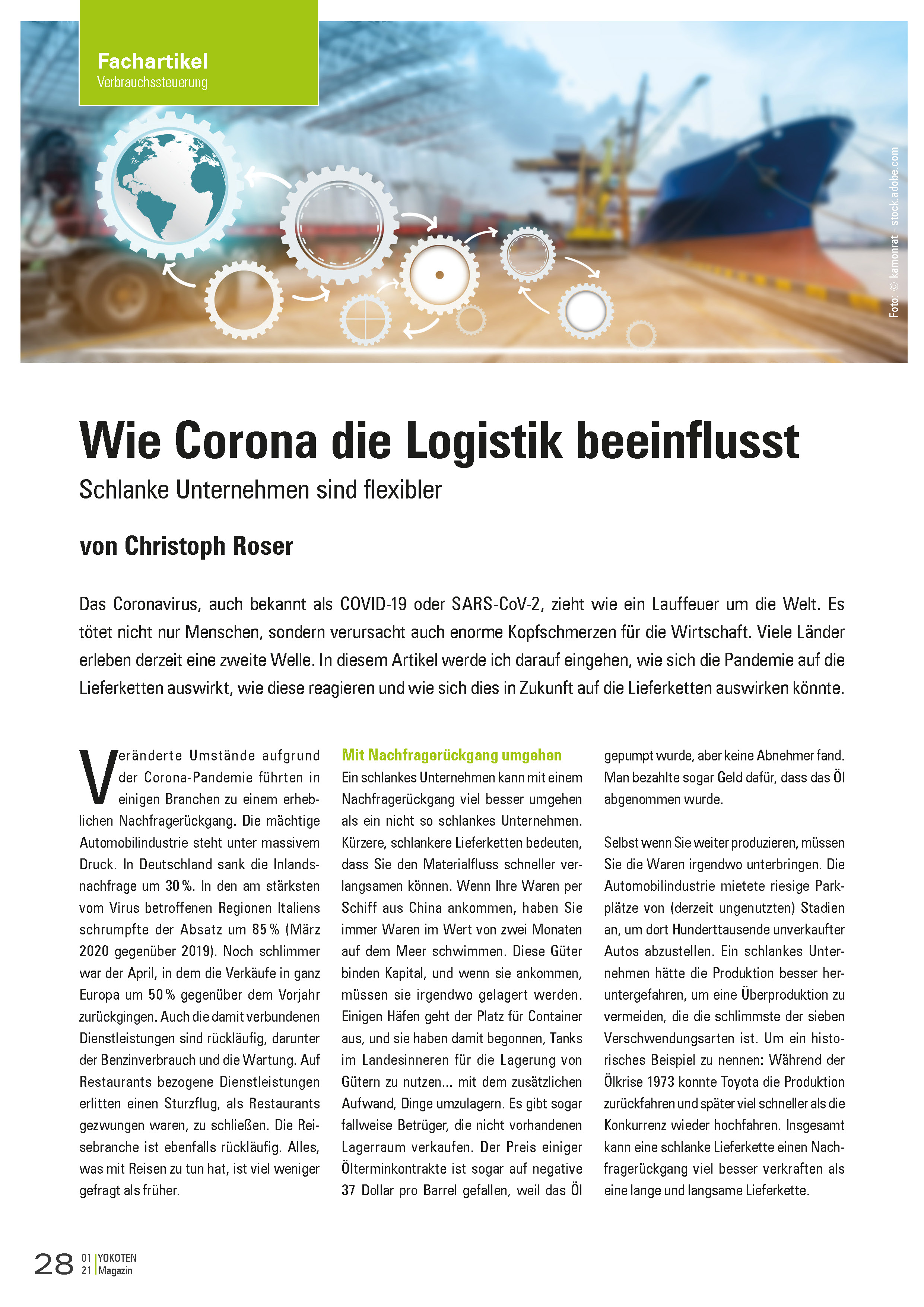 Wie Corona die Logistik beeinflusst - Artikel aus Fachmagazin YOKOTEN 2021-01